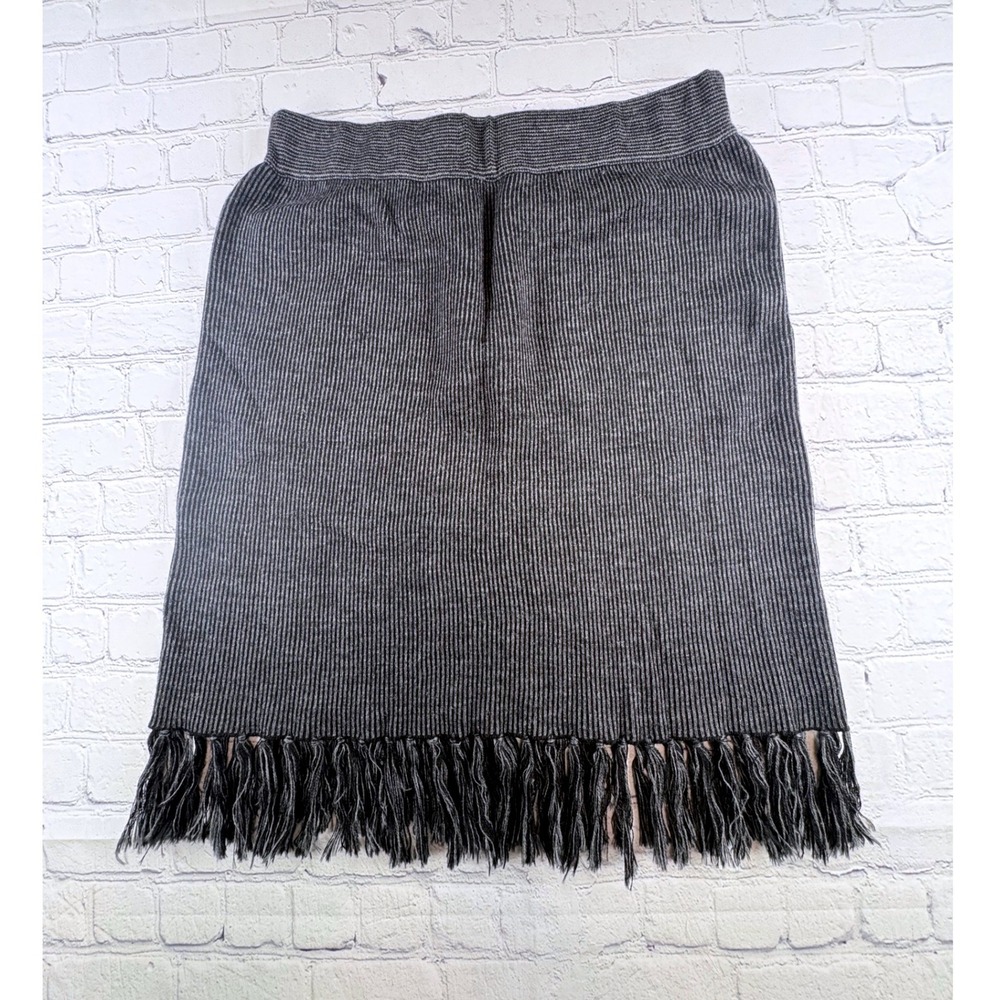 Kenar Skirt Womens L Grey Good Wool Blend Ribbed Knit Fringe Hem Midi